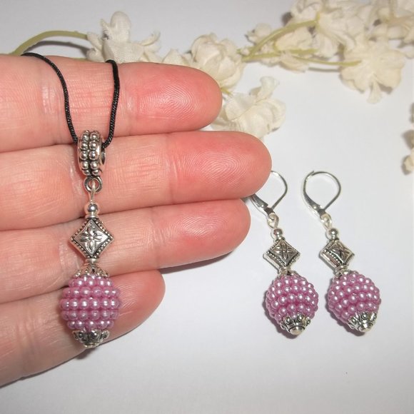 Purple Pearl Jewelry Set Necklace Earrings Matching Jewelry Gift Idea Girl 6679 - Picture 6 of 9